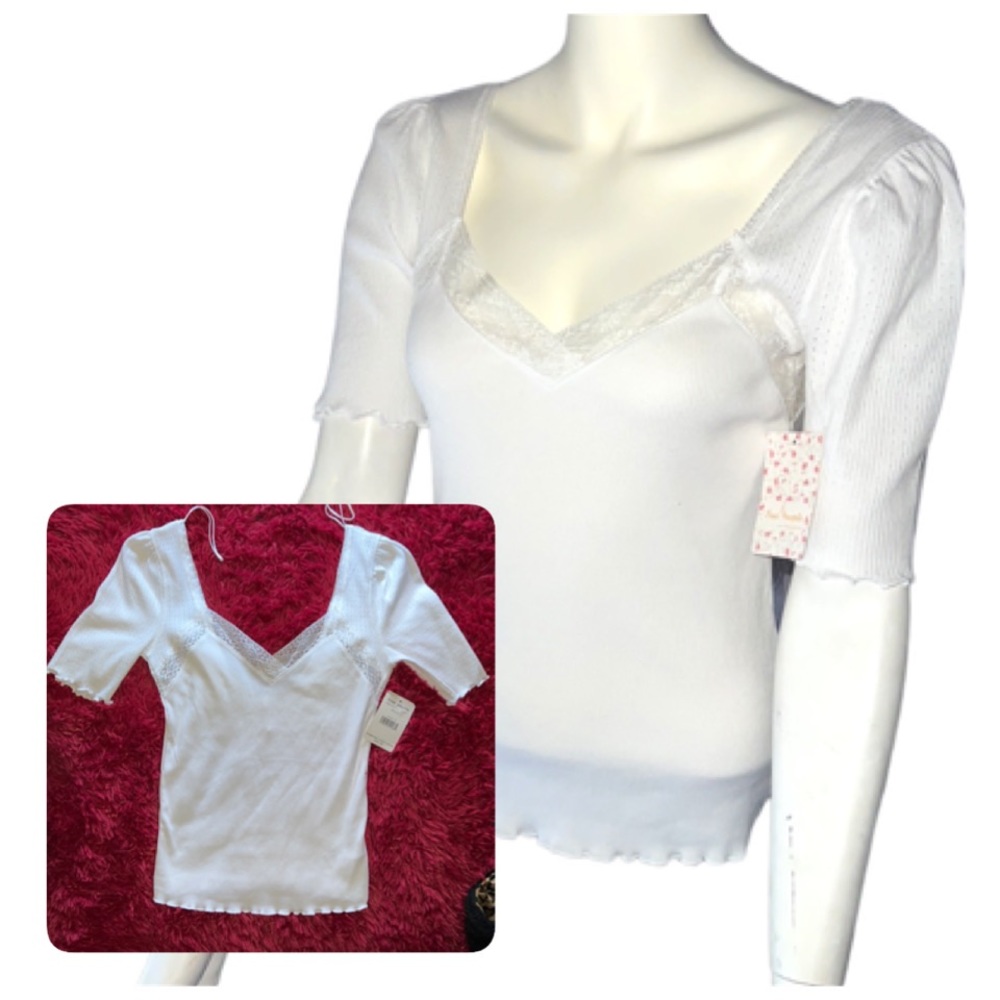 🏷Free People White Margaux Ribbed Top  - Size S